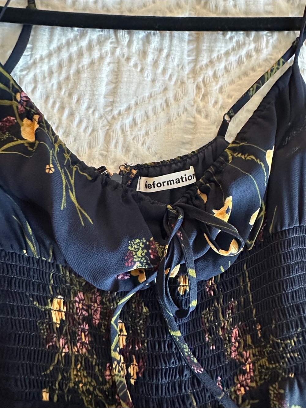 Reformation Navy Floral Smocked Spaghetti Strap Dress - Picture 2 of 2